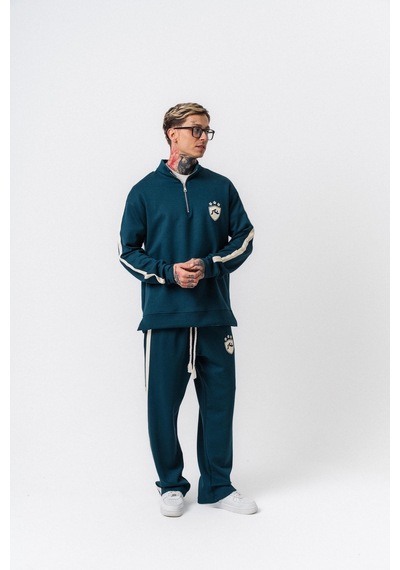Respire Erkek Şerit Detaylı Yarım Fermuarlı Modal Sweatshirt Zümrüt