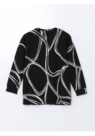 Lcw Everyday Siyah Bisiklet Yaka Desenli Oversize Kadın Sweatshirt