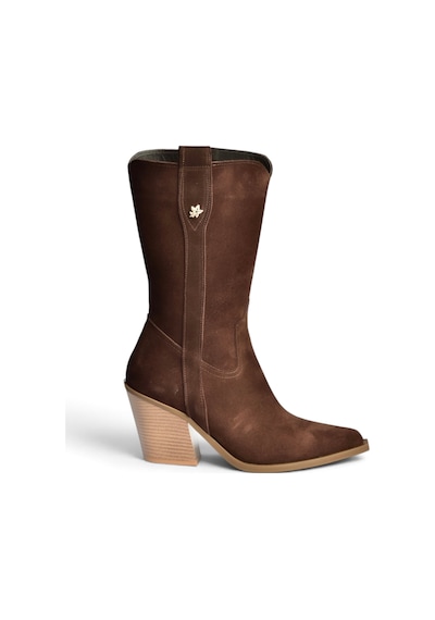 Fox Shoes Z654940161 Kahverengi Hakiki Deri Süet Kalın Topuklu Western Kadın Çizme