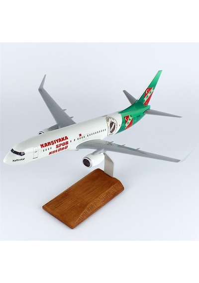 Thy038 1/100 Ölçek, Thy Karşıyaka Spor Logolu B737-800 Yolcu Uçağı, Sergilemeye Hazır Ahşap Standlı Model-56288