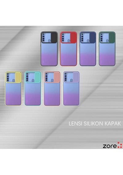 Noktaks - Xiaomi Uyumlu Xiaomi Redmi Note 8 - Kılıf Slayt Sürgülü Arkası Buzlu Lensi Kapak - Lacivert