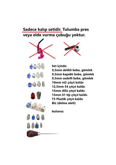Çıtçıt Aparatları- 8 Kalıplı "tulumba Pres Kalıp Seti" Sadece Çıtçıt Kalıplarından Oluşur
