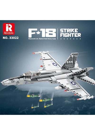 Reobrix 33022 American Mcdonnell Dougles F18 Hornet Strike Fighter Jet Uçak Yaratıcı Yapı Blok Seti Building Blocks - 1387 Parça