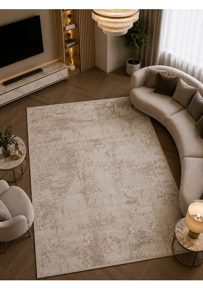 Beliz Viskon Krem Geometrik Desenli Premium Salon Halısı Beliz Viskon Renkli