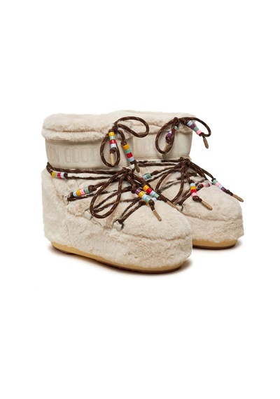 L002 Cream Bot Kar Kadın 80d1409470-l002 Moon Boot Icon Low Faux Fur Beads Cream Krem