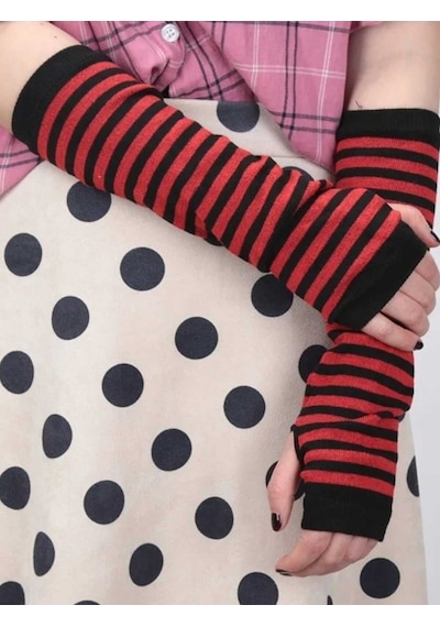 Tezzgelsin Unisex Ikili Tek Parmak Punk Kolluk Eldiven Siyah - Kırmızı