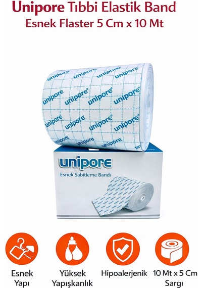 5 Adet Unipore 10mt X 5cm Tıbbi Elastik Band Esnek Flaster