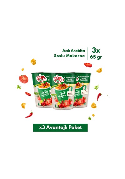 Snap Eats Hazır Makarna Acılı Arabiata Çabuk Makarna 65 Gr 3'lü Avantaj Paketi
