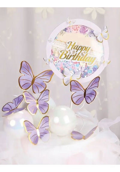 Pasta Üstü Dekoratif Çubuklu Happy Bırthday Kelebekli