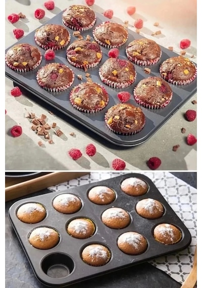 24'lü Ve 12'li Muffin Cupcake Kapsüllü Muffin Kalıbı Yüksek Kaliteli Yanmaz Yapışmaz Turta Tepsi Çok Renkli