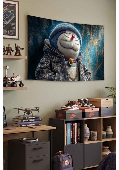 Doraemon Streetwear Hip Hop Graffiti Dekoratif Duvar Örtüsü Duvar Halısı Beyaz