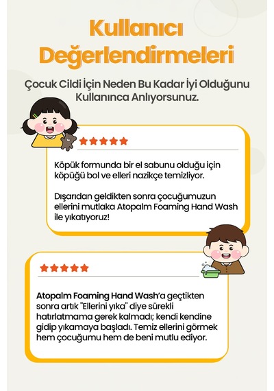 Çocuklara Özel Nemlendirici Etkili Yumuşak Ve Yoğun Dokulu Köpük El Sabunu Atopalm Foaming Hand Wash