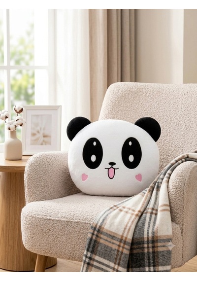 30 Cm Panda Peluş Yastık Sevimli Panda Tasarımlı Yumuşak Peluş Oyuncak Beyaz - Siyah