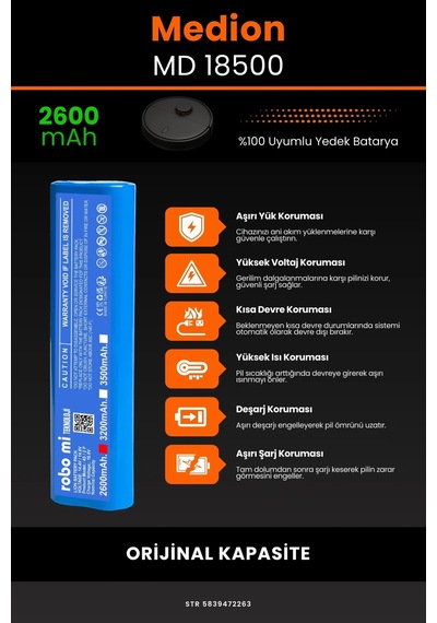 Medion MD18500 2600mAh Robot Süpürge  Bataryası