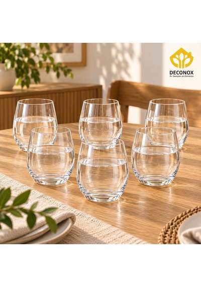 Kristal Cam Su Bardağı Seti 6'li, Her Bardak 380 Ml, Şeffaf Yuvarlak Meşrubat, Limonata Ve Meyve Suyu Bardağı Diğer