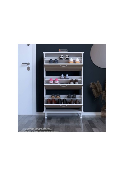 Varbi Antre Hol 72x127x26 Cm Lik 3 Düşer Kapak 6 Göz Bölmeli Ayakkabılık Beyaz