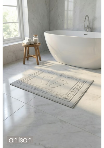 Gri Greek Ayak Havlusu - 50x70 Cm, 245 Gr, %100 Pamuk, Spa Ve Otel Banyo Paspası, Günlük Kullanıma Beyaz