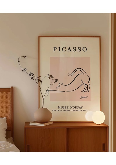 Çerçevesiz Poster Pembe Arka Planlı Picasso Çizim