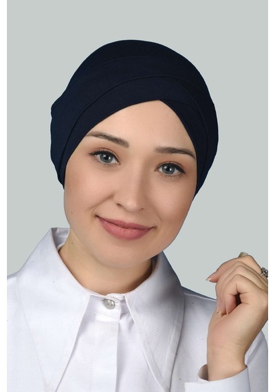 Altobeh Dört Bantlı Çapraz Dış Tesettür Bonesi Hazır Türban Penye - Lacivert Altobeh Dört Bantlı Çapraz Dış Tesettür Bonesi Hazır Türban Penye - Lacivert