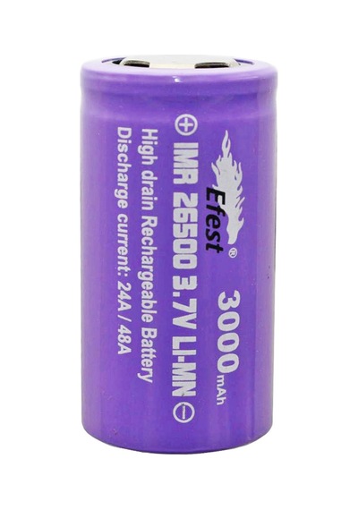 Efest Imr 26500 Li-ion 3.6v - Pozitif Kutup Düz İle 3.7v 3000mah, Not Boyutları 50.07x26.26mm