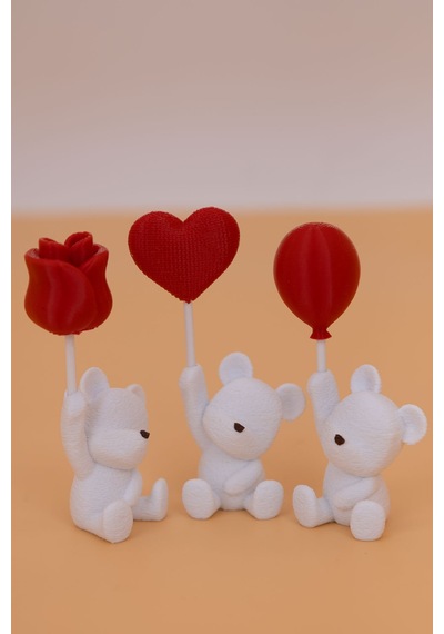 Balon Tutan Oturan Sevimli Romantik Ayı Figürü Sevgililer Günü Hediye Dekoratif Biblo Balon - 822403871
