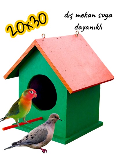 Ahşap Kumru Güvercin Cennet Papağanı Kuş Yuvası Dış Mekan Suya Dayanıklı 20x30 Cm
