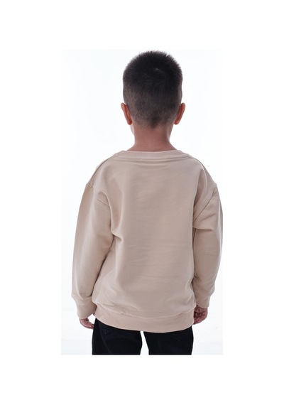 Erkek Çocuk Krem Sweatshirt %100 Pamuk, Yumuşak Kumaş, Rahat Kalıp, Günlük Spor Stil Krem