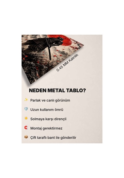 Japon Samuray Temalı Metal Tablo - Kırmızı Güneş Savaşçı Duvar Dekoru, Metal Poster Wall Art Çok Renkli - 924523301 Çok Renkli - 924523301 Çok Renkli