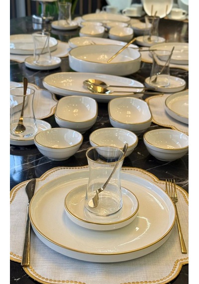 37 Parça İstanbul Modern Gold Kahvaltı Takımı-5246 Beyaz
