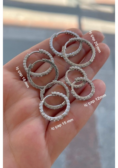 Gümüş İç Çapı 15 Mm 2 Mm Taşlı Halka Küpe Diğer