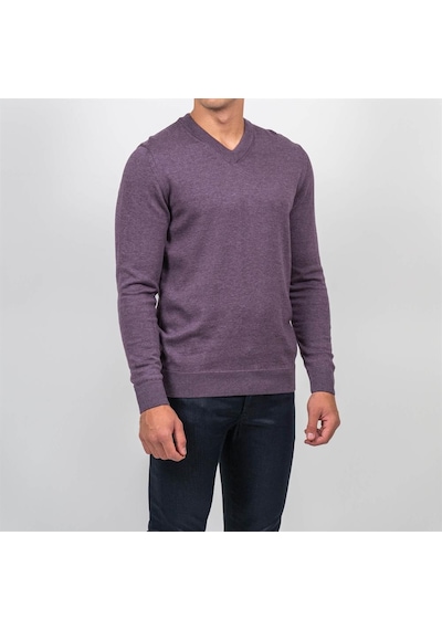 Erkek V Yaka Triko Slim Fit Pamuklu Kazak Ncs Jeans 3002-Mürdüm Melanj