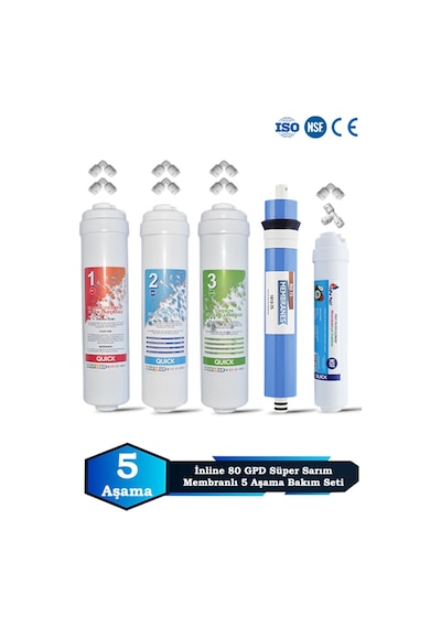 Sumarkt İnline Kapalı Kasa Su Arıtma Cihazı Uyumlu 5 Aşama 80 Gpd Süper Membranlı Filtre Bakım Seti