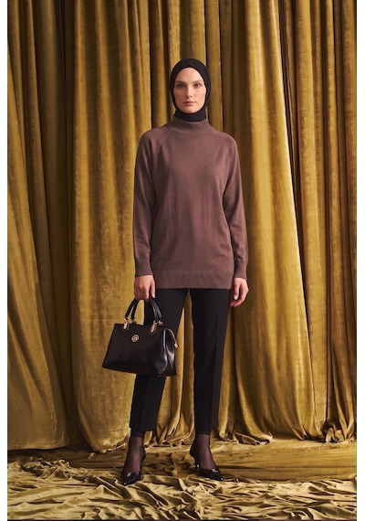 Armine Trend Bisiklet Yaka Uzun Kollu Sade Rahat Kesim Tunik Mocha 26ktd419