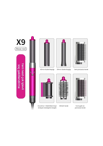 Jhy Hair Styler X9 Saç Şekillendirme Seti Gri - Pembe