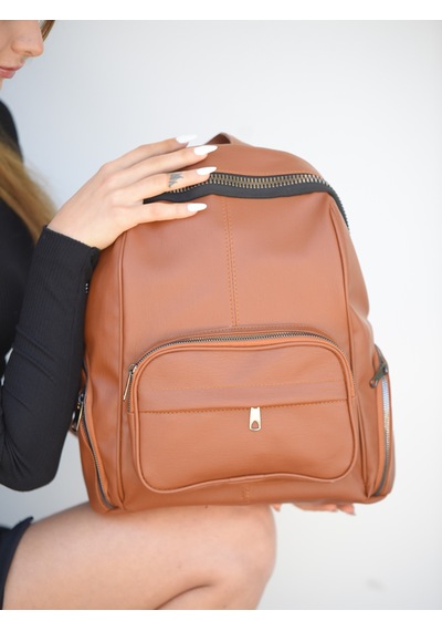 Jara Bag Frida Kadın Sırt Çantası Şık, Yumuşak Dokulu Ve 5 Bölmeli Taba