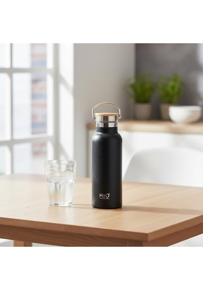 Deconox Bambu Kapaklı Siyah Çelik Termos Matara - 750 Ml Sızdırmaz Kilitli Mug - Doğal Ahşap Detaylı Sıcak Ve So Diğer