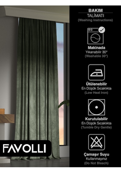 Br Favolli Kadife Dokulu Zeytin Yaprağı Rengi Ada Fon Perde Ekstrafor Büzgülü Dream Series Zeytin Yaprağı