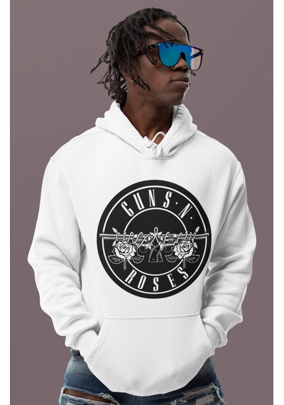 Sevbano Guns N' Roses Rock Metal Müzik Grubu Baskılı Unisex Oversize Hood beyaz