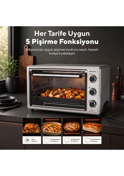 Kumtel LX-3575 45 L Gri Turbo Mini Fırın