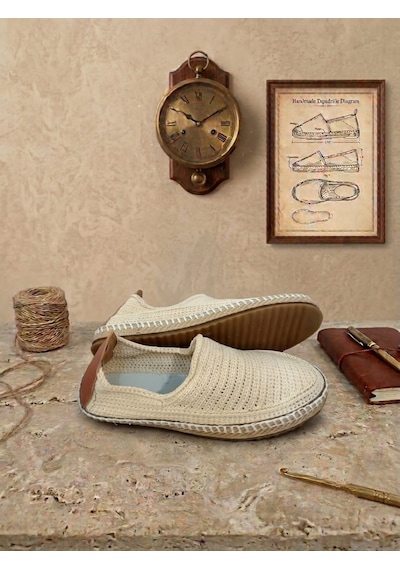 Orifkozmo %100 El Yapımı El Örgüsü Erkek Espadril & Hafif Casual Yazlık Ayakkabı Bej