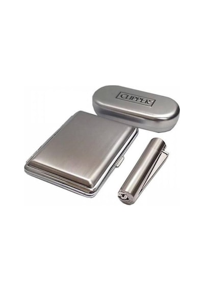 Metal Tabaka Kutulu Clipper Çakmak Set
