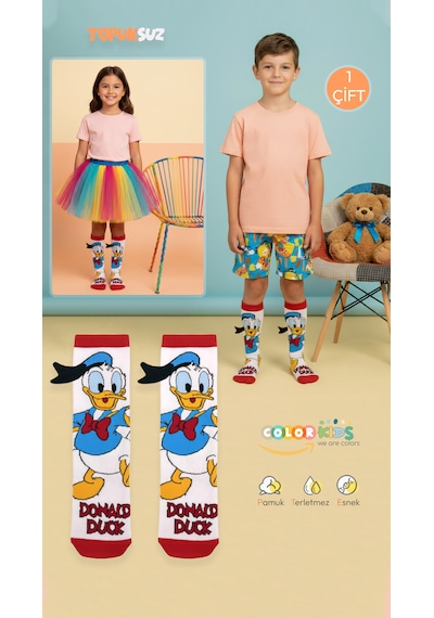 Color Socks 1 Çift Beyaz Ördek Desenli Animasyon Çorap Soft Touch Beyaz