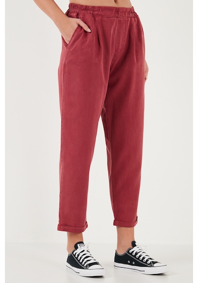 Lela Slim Fit Normal Bel Boru Paça Bayan Pantolon 668Yp5372 Bordo