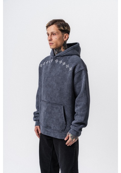 Respire Erkek Muse Baskılı Yıkamalı Kapüşonlu Oversize Hoodie Füme