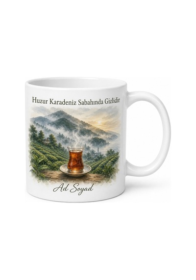 Ordu Karadeniz Sabahı Temalı Kupa Bardak Hediye Özel Tasarım Porselen Mug Beyaz / Çok Renkli