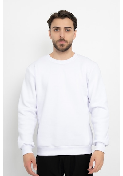 Dasüniforma Basic Baskısız 3 İplik Unisex Cepsiz Düz Sweatshirt Yuvarlak Yaka Sweat Beyaz