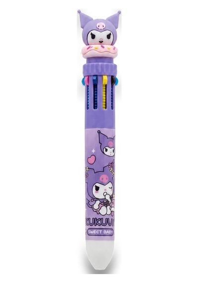 Tek Kalem 10 Renk- Sanrio Karakter Basmalı 10 Renkli Tükenmez Kalemler-4 Kalem Birarada Çok Renkli