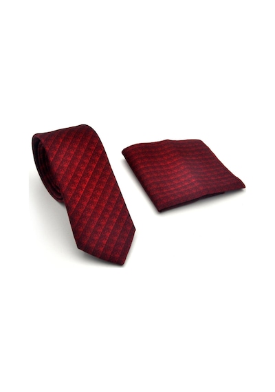 Gaffy Siyah Küp Desenli Kırmızı Dokuma Kumaş Mendilli Slim Fit Kravat // Sdk-2605-5 Kırmızı