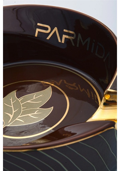 Parmida Kahverengi Gold Çizgili İkili Porselen Puro Küllüğü Tr10034