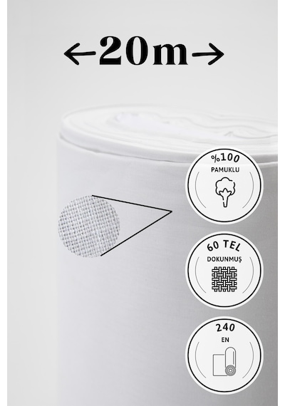 Soft Beyaz Akfil 60 Tel %100 Pamuk Metrelik Kumaş - 20 Metre